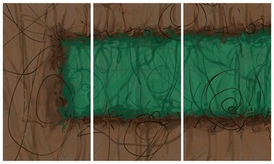 Modern interior triptych. The picture is painted by hand on a tablet.