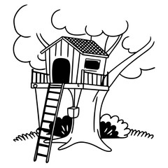 Treehouse Vector Illustration Playhouse in a Tree Graphic Art