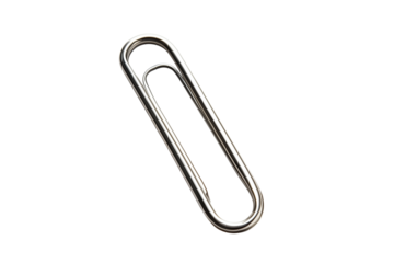 Single metal paperclip isolated on transparent background