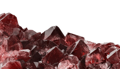 dark red large crystals of ruby on white background
