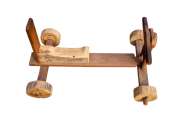 Children's wooden toy car on white background