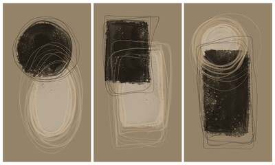 Modern interior triptych. The picture is painted by hand on a tablet.