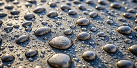 Rough gray stone surface with numerous water drops glistening in daylight, creating a mesmerizing pattern of reflections and refractions , water drops, refraction
