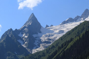 non-melting glaciers in the mountains of the North Caucasus in Dombai