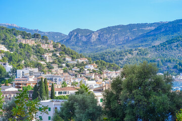 Fototapeta premium Majestic Mountain View Surrounding Port de Sóller in Mallorca