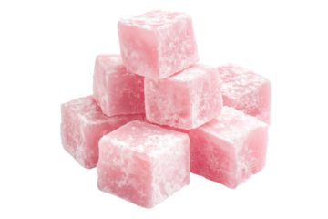 Pink Turkish Delight Cubes Isolated on Transparent Background