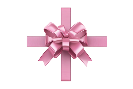 Pink Ribbon Bow Cross Gift Wrap Isolated on Transparent Background