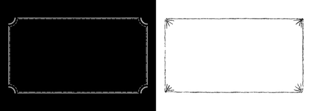 Vintage Black and White Border Frame with Ornate Corners Vector Illustration