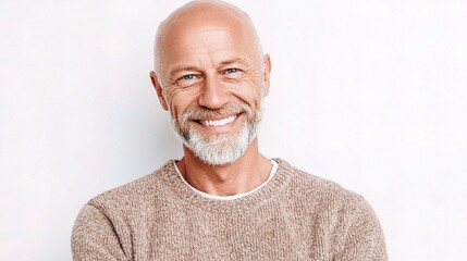 Obraz premium Smiling Mature Man in Sweater Against a White Background