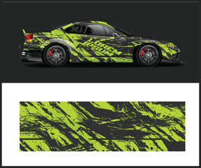 Sport Car Wrap Design with Abstract Lime Green and Black Pattern © MdAbdullah