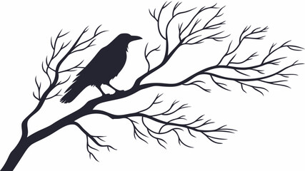 Obraz premium Silhouette of a Crow Perched on a Barren Branch
