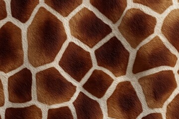 A close-up view of giraffe fur pattern showing distinctive brown patches bordered by light lines. This texture image is ideal for backgrounds, textiles, or animal-themed designs.