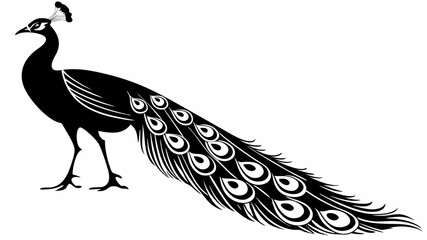 Obraz premium Elegant Black and White Peacock Illustration A Stunning Bird Design
