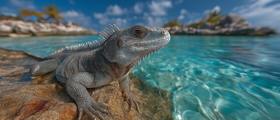 Fototapeta premium On a Caribbean island, an iguana