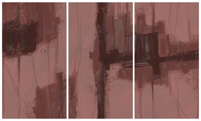 Modern interior triptych. The picture is painted by hand on a tablet.
