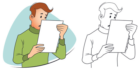 Man office worker holding sheet.
