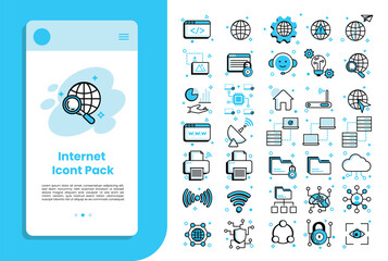 Flat internet icon pack with modern style for web, network, data, and digital technology design.