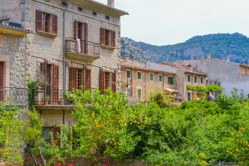 Narrow Charming Streets of Valldemossa Village in Mallorca, Spain