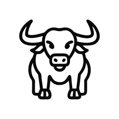 Cartoon buffalo with a strong presence standing on a white background