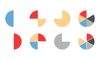 Pie chart infographic set. Circle diagram collection with sections or parts. Segmented circle icons for infographic, data analysis, web design, ui or presentation. pie chart icon.