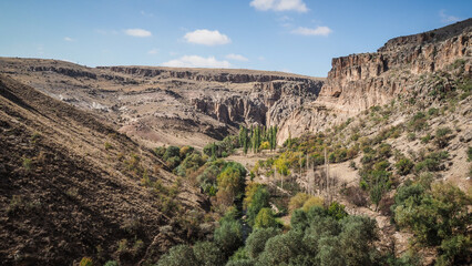 The landscape of Ihlara Valley in the Cappadocia region, Turkey