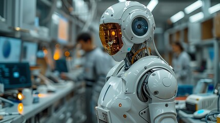 Fototapeta premium Modern ai robot with transparent head high resolution picture