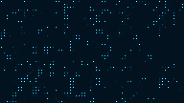 Hi-tech illuminated square elements with flickering dots in a seamless loop. Digital halftone texture made of abstract small circles evokes a futuristic screen design, symbolizing technology