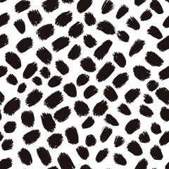 Seamless abstract geometric pattern. Background in black, white. Illustration. Lines, stains, strokes. Design for textile fabrics, wrapping paper, background, wallpaper, cover.