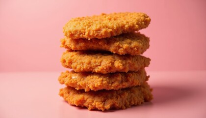 Stack fried chicken breasts on pink background
