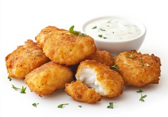 Nuggets and mayo on white background