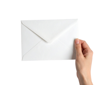 Hand holding white envelope – transparent background

