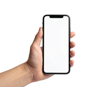 Hand holding smartphone with blank screen – transparent background - Powered by Adobe