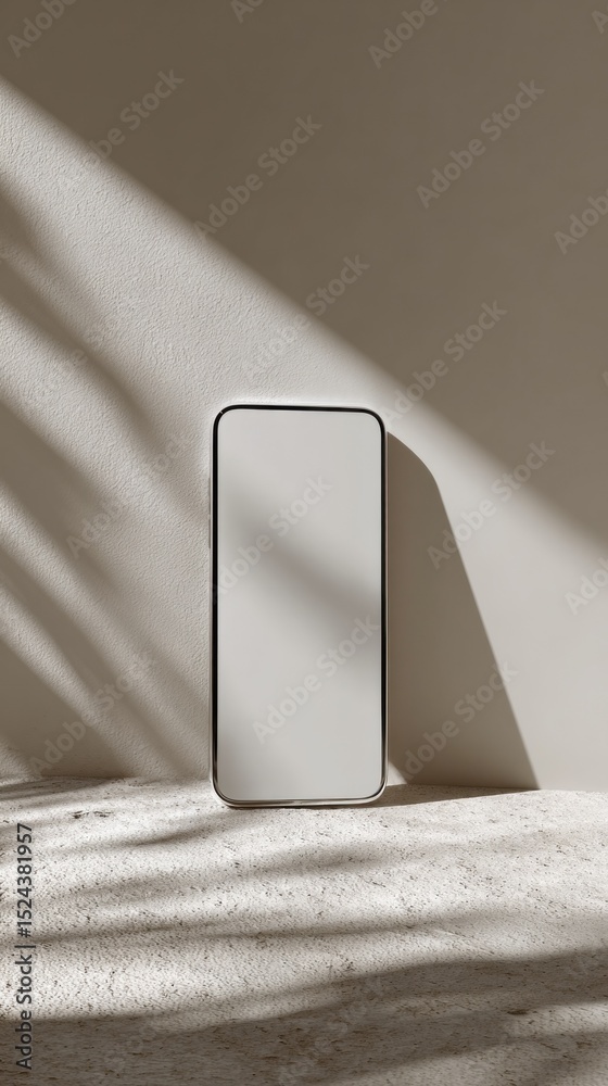 Poster smartphone mockup with blank screen against wall with shadow, ideal for mobile app promotion and dig
