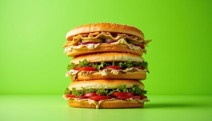 Stack sandwich on neon green background