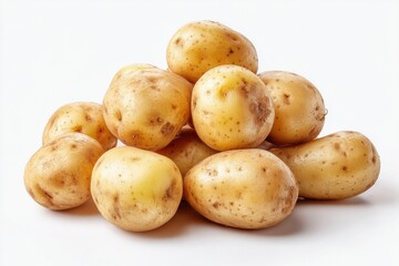 Pile of Fresh Potatoes on White Background, Symbolizing Healthy Eating and Agricultural Production, Ideal for Culinary Content and Food Industry Marketing : Generative AI