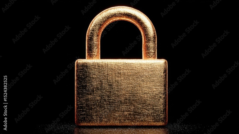 Poster golden padlock on black background, symbolizing security and data protection for cybersecurity solut