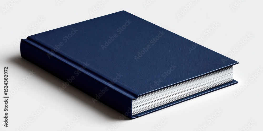Poster closed blue book on white surface, representing knowledge and academic excellence for educational re
