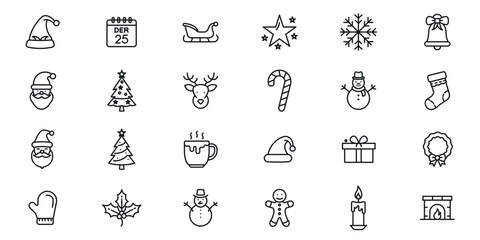 Christmas outline or line icon design bundle.