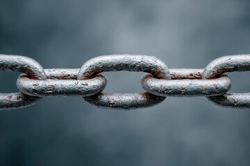 Close-Up of a Silver Metal Chain Link Against a Dark Backdrop, Symbolizing Security and Industrial Strength for Infrastructure Projects : Generative AI