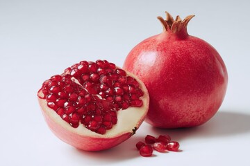 Halved Pomegranate With Seeds, Representing Healthy Eating and Dietary Supplementation, Against a Clean White Background : Generative AI