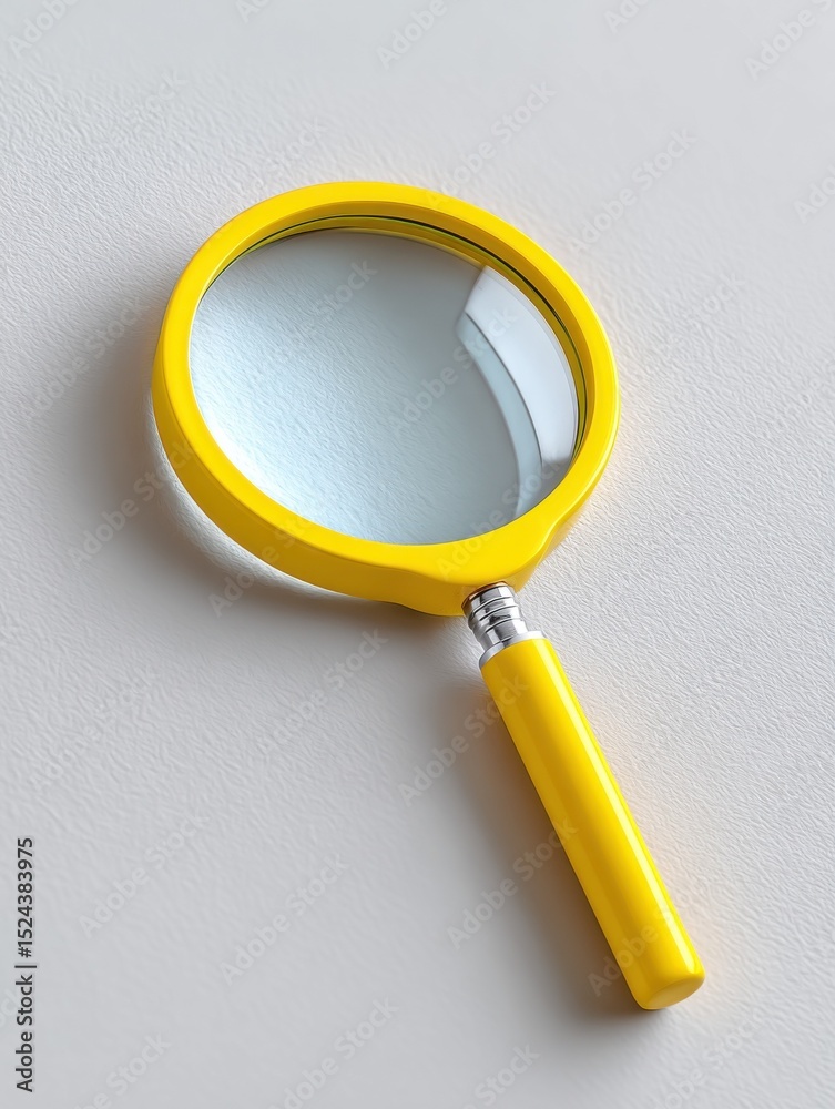 Poster Yellow Magnifying Glass on White Surface, Symbolizing Investigation and Due Diligence in Business Analysis and Quality Control Processes : Generative AI