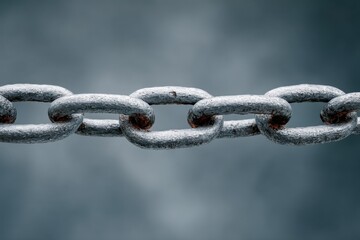 Fototapeta premium Close-Up of a Heavy Metal Chain Against a Gray Sky, Symbolizing Strength and Industrial Security for Supply Chain Management or Infrastructure Projects : Generative AI