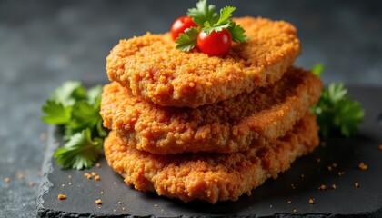 Stack chicken breasts in top view on charcoal gray background