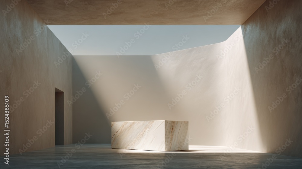 Aufkleber Minimalist Interior With Marble Block and Sunlight, Ideal for Product Showcase and Architectural Visualization Projects : Generative AI