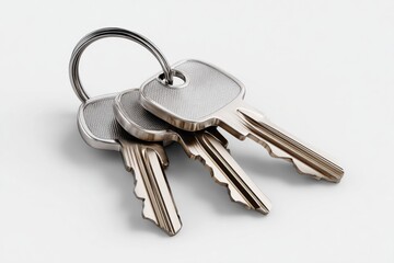 Three Silver Keys on a Ring, Symbolizing Access, Security, and Real Estate Opportunities, Set Against a Clean White Backdrop for Easy Integration : Generative AI