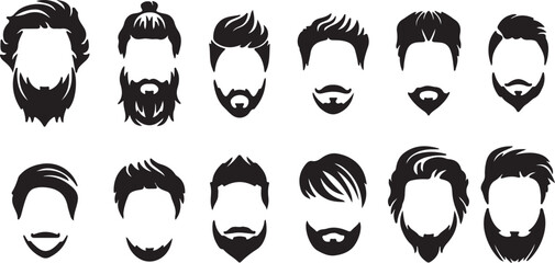 hair, hairstyle, haircut, beard, mustache, goatee, facial hair, men, male, barbershop, salon, style, fashion, template, design, vector, illustration, 