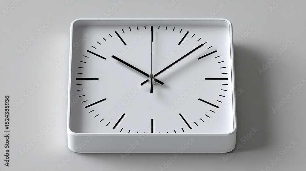 Poster Minimalist Square Clock on Gray Wall, Symbolizing Time Management and Punctuality in Business and Everyday Life, Emphasizing Efficiency and Deadlines : Generative AI