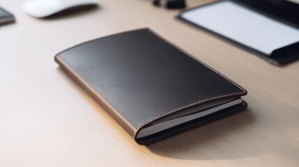 Leather Bound Journal on a Desk, Ideal for Planning, Personal Reflection, and Business Strategy, Representing Organization and Productivity : Generative AI