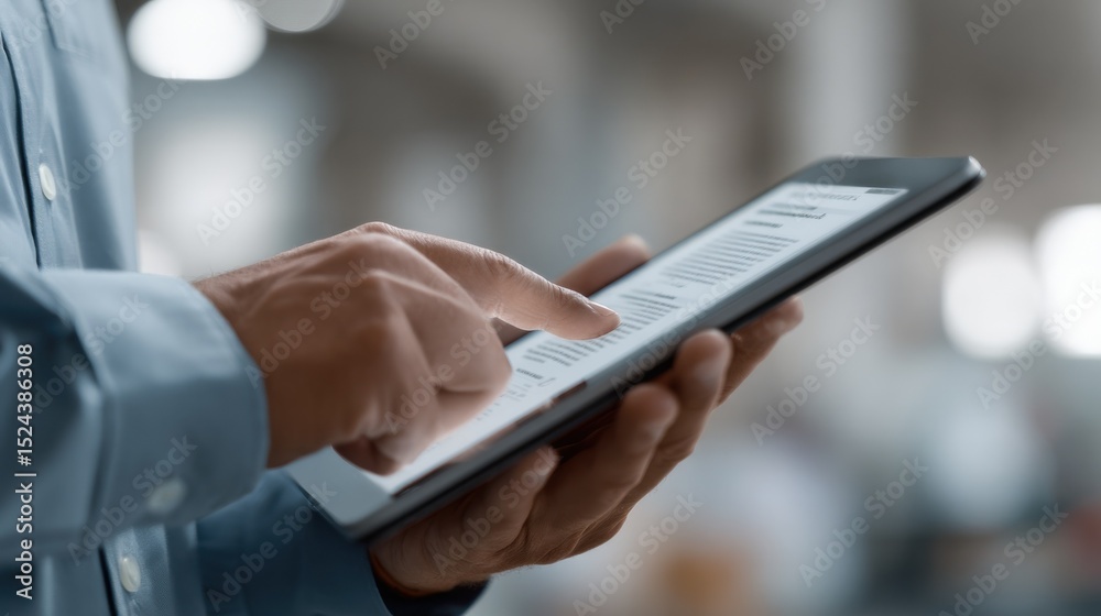 Aufkleber Man Using Tablet for Digital Transformation and Online Learning, Showcasing Connectivity and Modern Technology : Generative AI