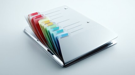 Colorful File Folder Organizer on White Surface, Representing Business Organization and Document Management for Efficiency and Productivity, Office Supplies : Generative AI